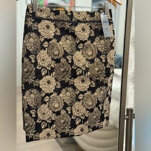 Ann Taylor Black and Gold Floral Pencil Skirt